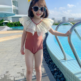 Toddler Girls One Piece Swimwear Ruffled Collar Backless Swimsuit