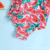 Toddler Girls One Pieces Swimwear Palm Leaves Watermelon Prints Swimsuit