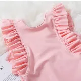 Toddler Girls One Piece Swimwear Floral Sleeve Pink Swimsuit with Swim Cap