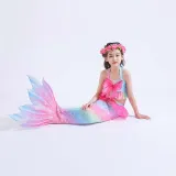Toddler Girls 3 Pieces Swimwear Mermaid Lace Bowknot Bikini Swimsuit