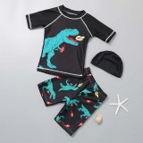 Toddler Kids Boy Two Pieces Swimwear Cartoon Swim Dinosaurs Swimsuit with Swim Cap