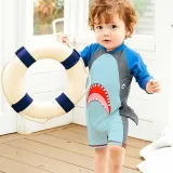 Toddler Kids Boy One Piece Swimwear Cartoon Shark Sun Protection Swimsuit