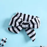 Toddler Girls One Pieces Swimwear One Shoulder Strip Swimsuit with Hair Bands