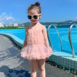 Toddler Girls One Piece Swimwear Sling Mesh Tutu Ballet Skirt Swimsuit