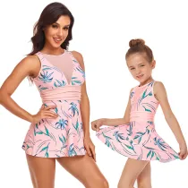 Mom and Me Swimwear Flower Prints Skirt Swimsuit