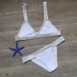 Women Bikinis White Hand Crocheted Neoprene Triangle Bikinis Sets Swimwear
