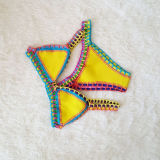 Women Bikinis Colorful Hand Crocheted Yellow Neoprene Triangle Bikinis Sets Swimwear