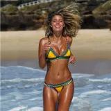 Women Bikinis Colorful Hand Crocheted Yellow Neoprene Triangle Bikinis Sets Swimwear