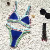Women Bikinis Colorful Hand Crocheted Royal Blue Neoprene Triangle Bikinis Sets Swimwear