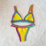 Women Bikinis Colorful Hand Crocheted Yellow Neoprene Triangle Bikinis Sets Swimwear