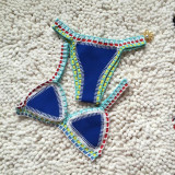 Women Bikinis Colorful Hand Crocheted Royal Blue Neoprene Triangle Bikinis Sets Swimwear
