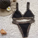 Women Bikinis Black Hand Crocheted Triangle Bikinis Sets Swimwear
