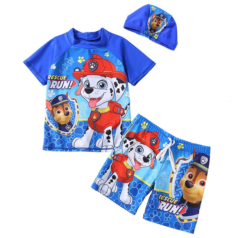 Toddler Kids Boy Two Pieces Swimwear Puppy Dog Swimsuit with Swim Cap