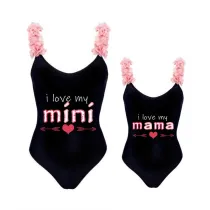 Mommy and Me Bathing Suits I Love My Mama I Love My Mini Flower Shoulder Backless Swimsuits