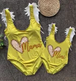 Mommy and Me Bathing Suits Heart Mama Mini Wings Shoulder Backless Swimsuits