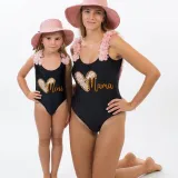 Mommy and Me Bathing Suits Heart Mama Mini Flower Shoulder Backless Swimsuits