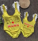Mommy and Me Bathing Suits Blessed Mama Mama's Blessing Wings Shoulder Backless Swimsuits