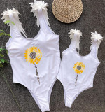 Mommy and Me Bathing Suits Mama Mini Sunflower Wings Shoulder Backless Swimsuits