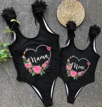 Mommy and Me Bathing Suits Flower Wreath Wings Shoulder Backless Swimsuits