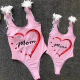 Mommy and Me Bathing Suits Mom Mini Heart Wings Shoulder Backless Swimsuits