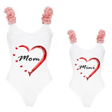 Mommy and Me Bathing Suits Mom Mini Heart Flower Shoulder Backless Swimsuits