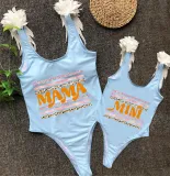 Mommy and Me Bathing Suits Mama Mini Print Strip Wings Shoulder Backless Swimsuits