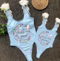 Mommy and Me Bathing Suits I Love My Mama Mini Moon Wings Shoulder Backless Swimsuits