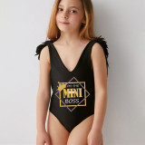 Mommy and Me Bathing Suits I'm The Mini Boss My Boss Calls Me Wings Shoulder Backless Swimsuits