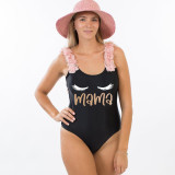 Mommy and Me Bathing Suits I Got It From My Mama Flower Shoulder Backless Swimsuits