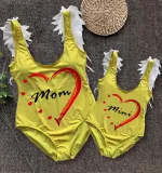 Mommy and Me Bathing Suits Mom Mini Heart Wings Shoulder Backless Swimsuits