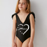 Mommy and Me Bathing Suits Mom Mini Heart Wings Shoulder Backless Swimsuits