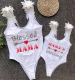 Mommy and Me Bathing Suits Blessed Mama Mama's Blessing Wings Shoulder Backless Swimsuits