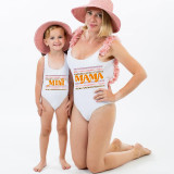Mommy and Me Bathing Suits Mama Mini Print Strip Flower Shoulder Backless Swimsuits