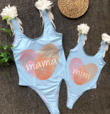 Mommy and Me Bathing Suits Fingerprint Mama Mini Wings Shoulder Backless Swimsuits