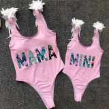 Mommy and Me Bathing Suits Mama Mini Coconut Tree Wings Shoulder Backless Swimsuits
