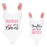 Mommy and Me Bathing Suits Daughter Of The Queen Mommy Of A Princess Flower Shoulder Backless Swimsuits