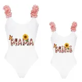 Mommy and Me Bathing Suits Sunflower Butterfly Mama Mini Flower Shoulder Backless Swimsuits