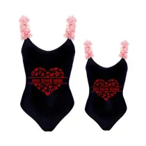 Mommy and Me Bathing Suits One Loved Mama Mini Flower Shoulder Backless Swimsuits
