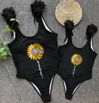 Mommy and Me Bathing Suits Mama Mini Sunflower Wings Shoulder Backless Swimsuits
