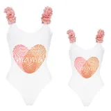 Mommy and Me Bathing Suits Fingerprint Mama Mini Flower Shoulder Backless Swimsuits
