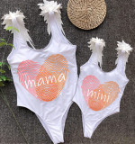 Mommy and Me Bathing Suits Fingerprint Mama Mini Wings Shoulder Backless Swimsuits