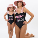 Mommy and Me Bathing Suits Daughter Of The Queen Mommy Of A Princess Flower Shoulder Backless Swimsuits