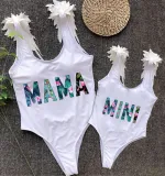 Mommy and Me Bathing Suits Mama Mini Coconut Tree Wings Shoulder Backless Swimsuits