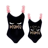 Mommy and Me Bathing Suits I Got It From My Mama Flower Shoulder Backless Swimsuits