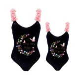 Mommy and Me Bathing Suits I Love My Mama Mini Moon Flower Shoulder Backless Swimsuits