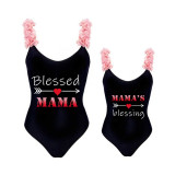Mommy and Me Bathing Suits Blessed Mama Mama's Blessing Flower Shoulder Backless Swimsuits