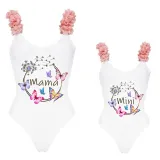 Mommy and Me Bathing Suits Butterfly Dandelion Flower Shoulder Backless Swimsuits
