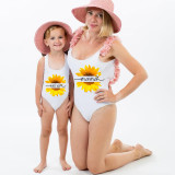 Mommy and Me Bathing Suits Mama Mini Sunflower Flower Shoulder Backless Swimsuits
