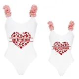 Mommy and Me Bathing Suits One Loved Mama Mini Flower Shoulder Backless Swimsuits