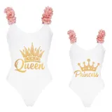 Mommy and Me Bathing Suits Princess Queen Flower Shoulder Backless Swimsuits